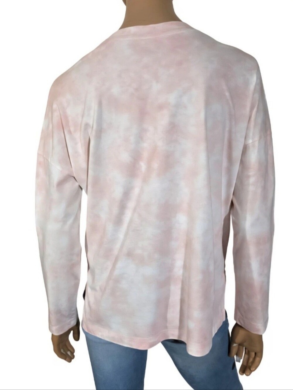 Time & Tru Relaxed Fit Top Dropped Shoulder Long Sleeve Pink/White Tie Dye M/L - Picture 8 of 14